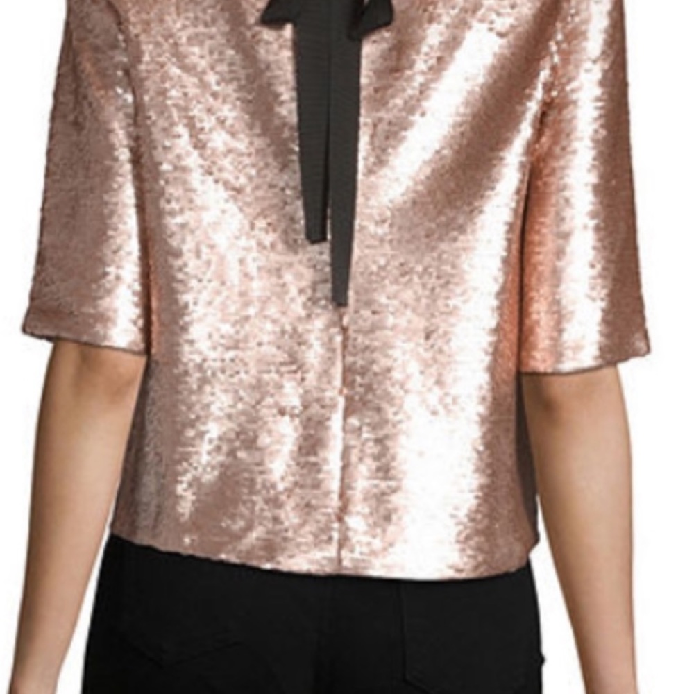 Peyton & Parker Rose Gold Sequin Ribbon Tie Back Top Lg Nwot